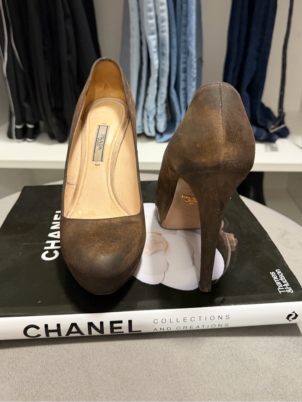 Prada Brown Suede Platform Pumps